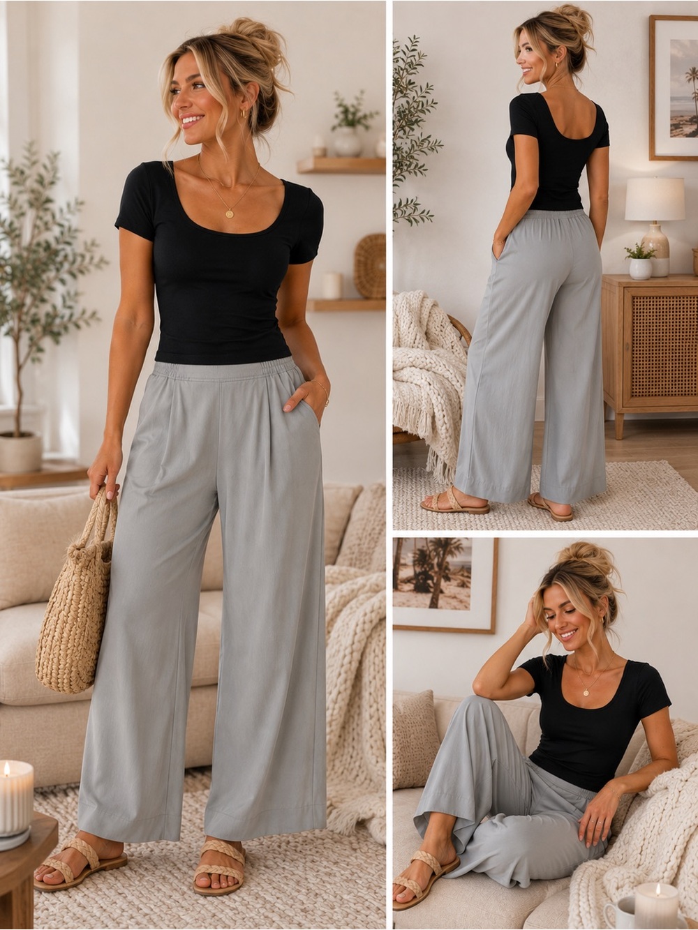 NWT HALARA Gray Wide Leg Lounge Pants - Picture 1 of 9